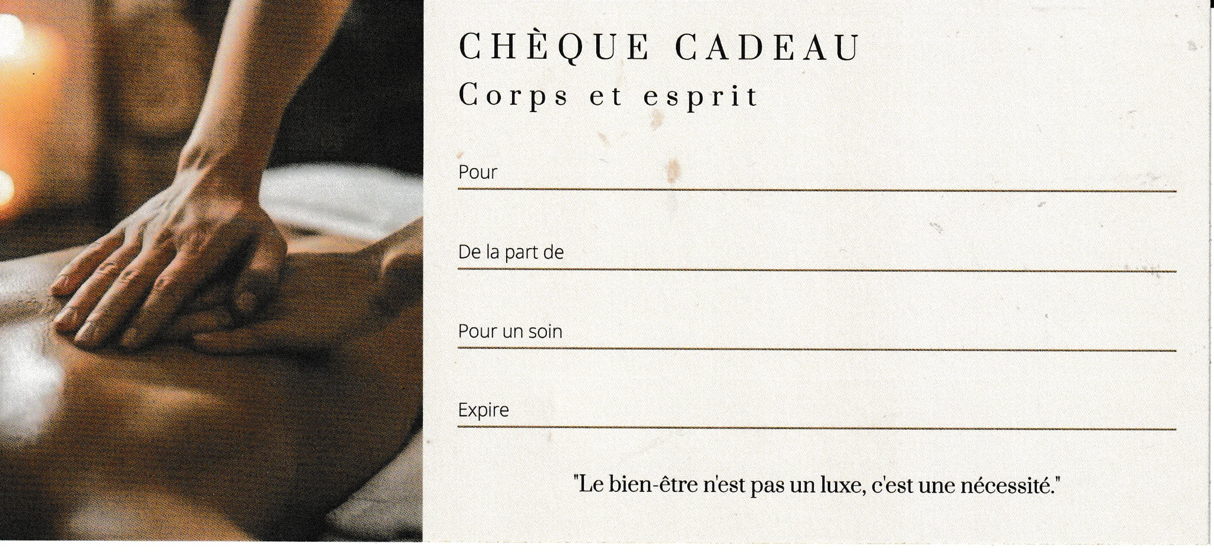 Modèle officiel du chèque cadeau Corps et Esprit